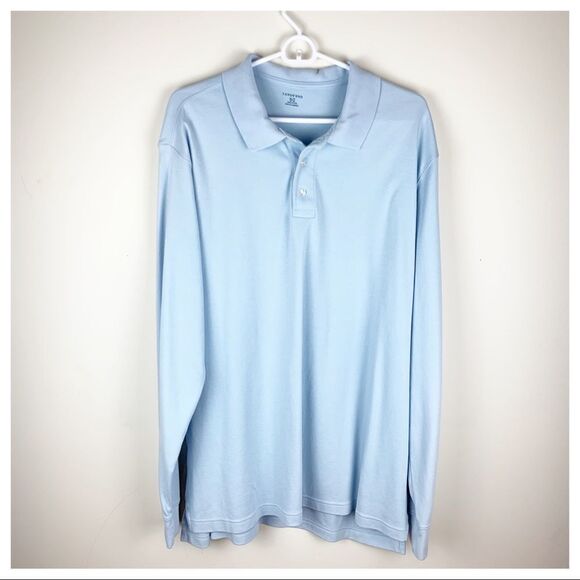 Land's End Light Blue Men’s Long Sleeve Knit Polo - Picture 3 of 11